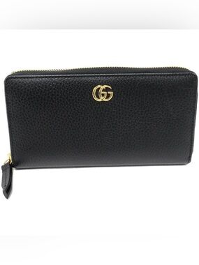 Authentic Gucci GG Marmont Calfskin Zip Around Wallet Black